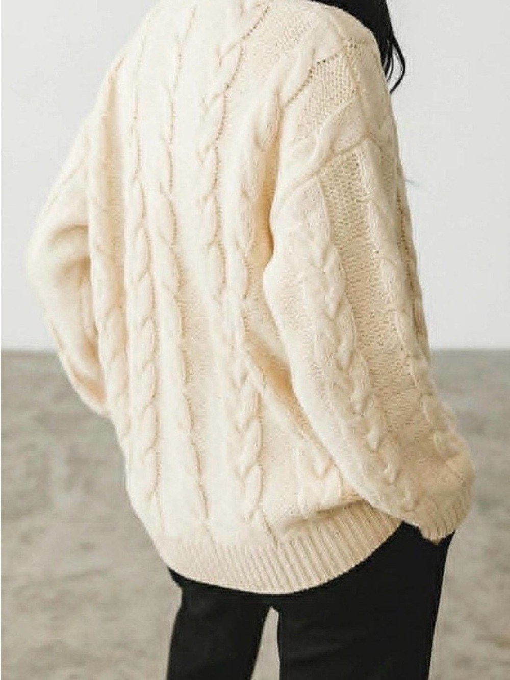 UNITED COLORS OF BENTTON Unisex Cream Cotton Cable Knit Long Sleeve Sweater - XL